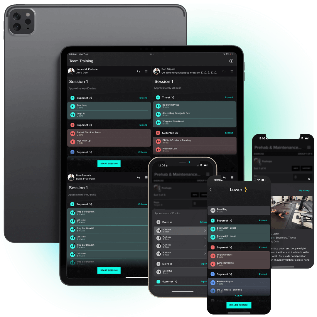 A mockup image demonstrating the capabilities of Lumin Strength on mobile and tablet devices